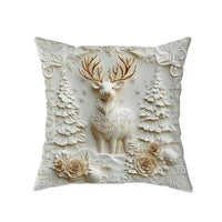 HKM-522835 Christmas Cartoon Elk and Rabbit Decorative Linen Cushion Cover - 45x45cm Size