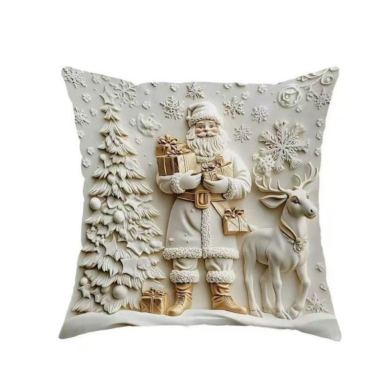 HKM-522835 Christmas Cartoon Elk and Rabbit Decorative Linen Cushion Cover - 45x45cm Size