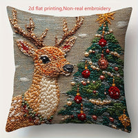 HKM-522835 Christmas Cartoon Elk and Rabbit Decorative Linen Cushion Cover - 45x45cm Size