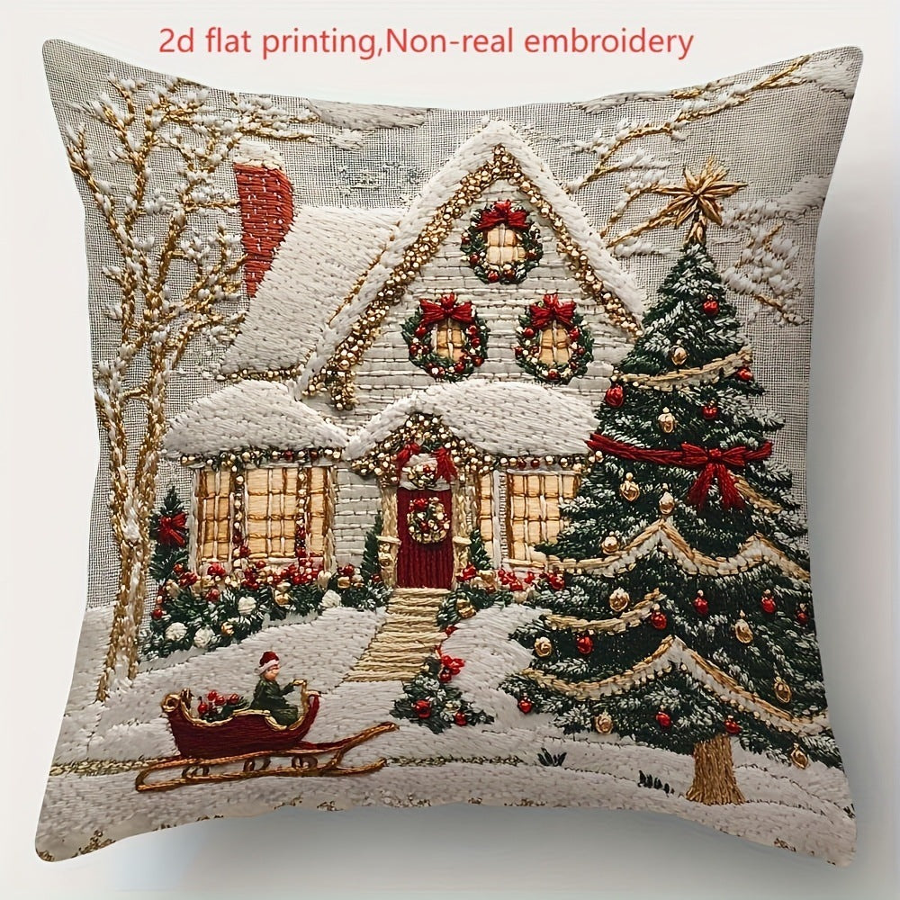 HKM-522835 Christmas Cartoon Elk and Rabbit Decorative Linen Cushion Cover - 45x45cm Size