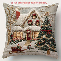 HKM-522835 Christmas Cartoon Elk and Rabbit Decorative Linen Cushion Cover - 45x45cm Size