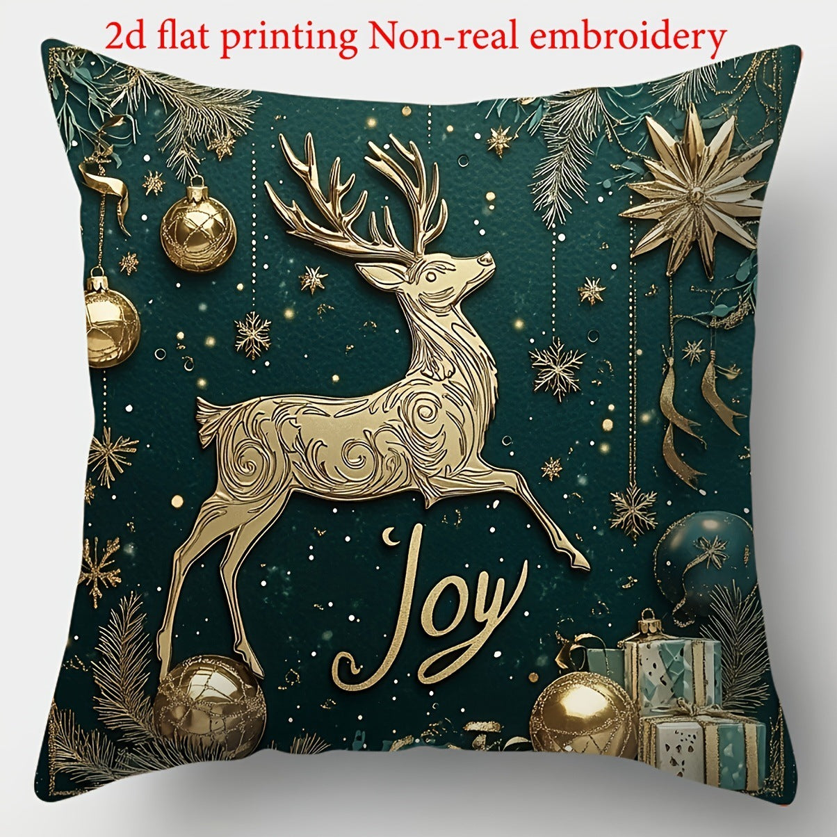 HKM-522835 Christmas Cartoon Elk and Rabbit Decorative Linen Cushion Cover - 45x45cm Size