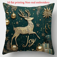 HKM-522835 Christmas Cartoon Elk and Rabbit Decorative Linen Cushion Cover - 45x45cm Size