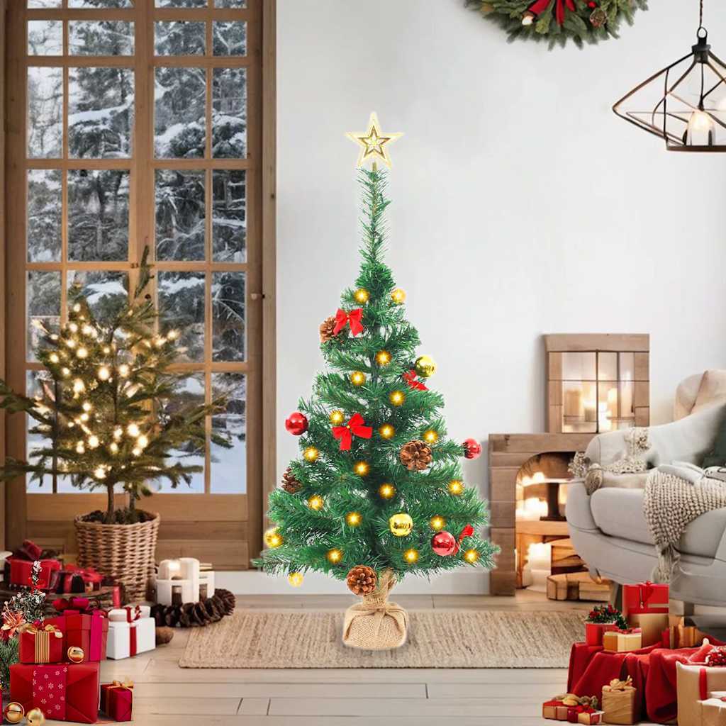 HKM-522899 Green Illuminated Artificial Christmas Tree with Ornaments, 64 cm Height, Waterproof with 20 LED Lights