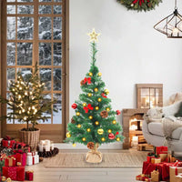HKM-522899 Green Illuminated Artificial Christmas Tree with Ornaments, 64 cm Height, Waterproof with 20 LED Lights