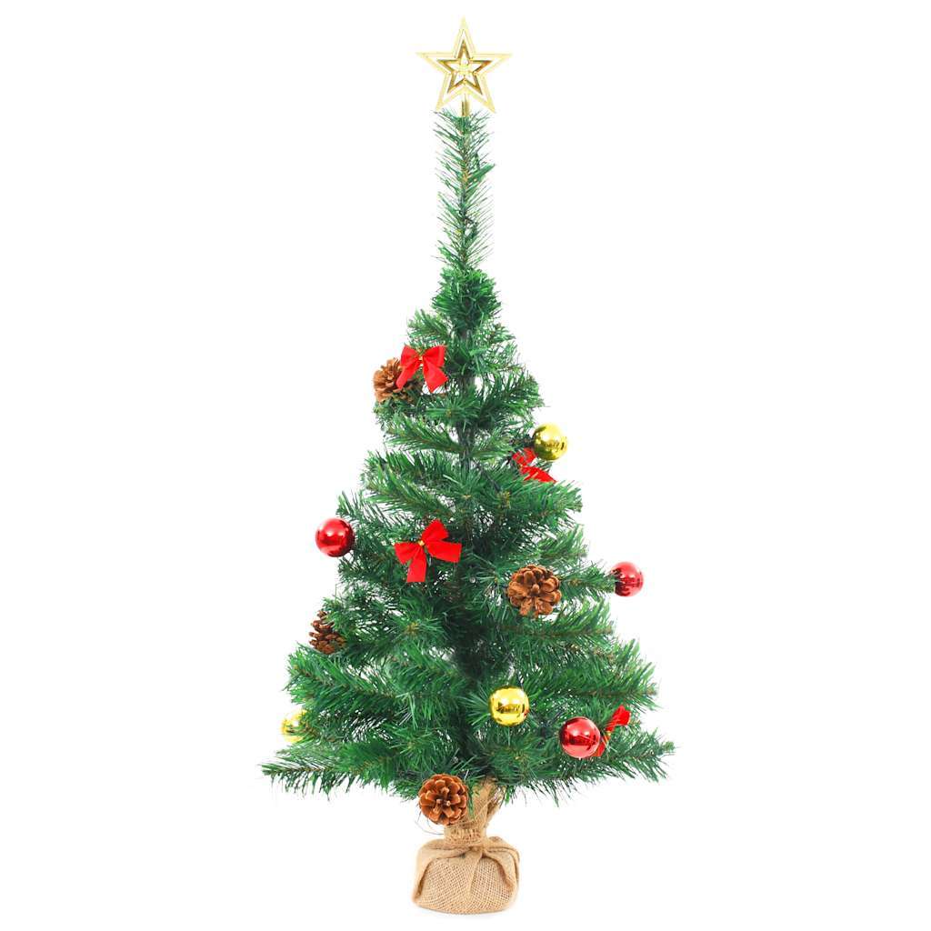 HKM-522899 Green Illuminated Artificial Christmas Tree with Ornaments, 64 cm Height, Waterproof with 20 LED Lights