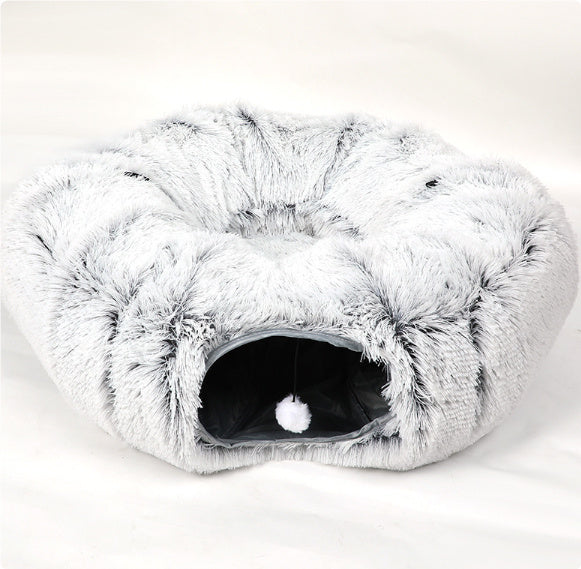 HKM-522899 Rainbow & Gray Plush Cat Tunnel Nest for Multiple Cats - 95cm Diameter