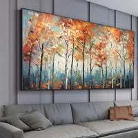 HKM-523027 Handmade Oil Painting on Canvas - Modern Autumn Maple Forest Landscape Art for Home Decor