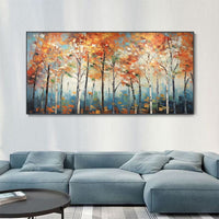 HKM-523027 Handmade Oil Painting on Canvas - Modern Autumn Maple Forest Landscape Art for Home Decor