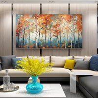 HKM-523027 Handmade Oil Painting on Canvas - Modern Autumn Maple Forest Landscape Art for Home Decor