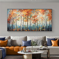 HKM-523027 Handmade Oil Painting on Canvas - Modern Autumn Maple Forest Landscape Art for Home Decor