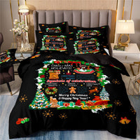 HKM-523091 Digital Printed Three-Piece Christmas Bedding Set with Santa Claus, Christmas Tree, and Snowman