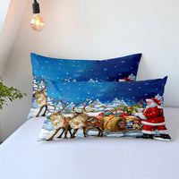 HKM-523091 Digital Printed Three-Piece Christmas Bedding Set with Santa Claus, Christmas Tree, and Snowman