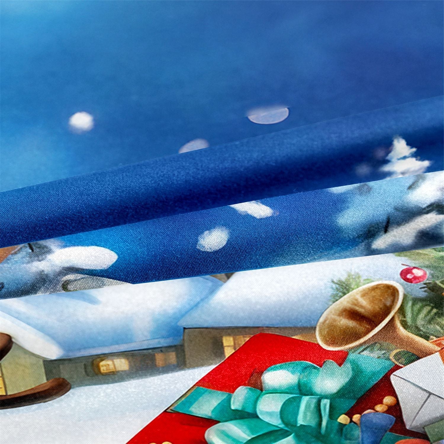 HKM-523091 Digital Printed Three-Piece Christmas Bedding Set with Santa Claus, Christmas Tree, and Snowman