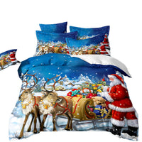 HKM-523091 Digital Printed Three-Piece Christmas Bedding Set with Santa Claus, Christmas Tree, and Snowman