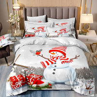 HKM-523091 Digital Printed Three-Piece Christmas Bedding Set with Santa Claus, Christmas Tree, and Snowman