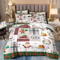 HKM-523091 Digital Printed Three-Piece Christmas Bedding Set with Santa Claus, Christmas Tree, and Snowman