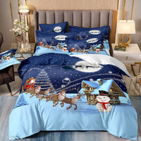 HKM-523091 Digital Printed Three-Piece Christmas Bedding Set with Santa Claus, Christmas Tree, and Snowman