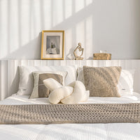 HKM-523411 Modern Minimalist Geometric Bed Runner and Pillowcase Set in Cream and Coffee - Various Sizes Available