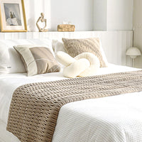 HKM-523411 Modern Minimalist Geometric Bed Runner and Pillowcase Set in Cream and Coffee - Various Sizes Available
