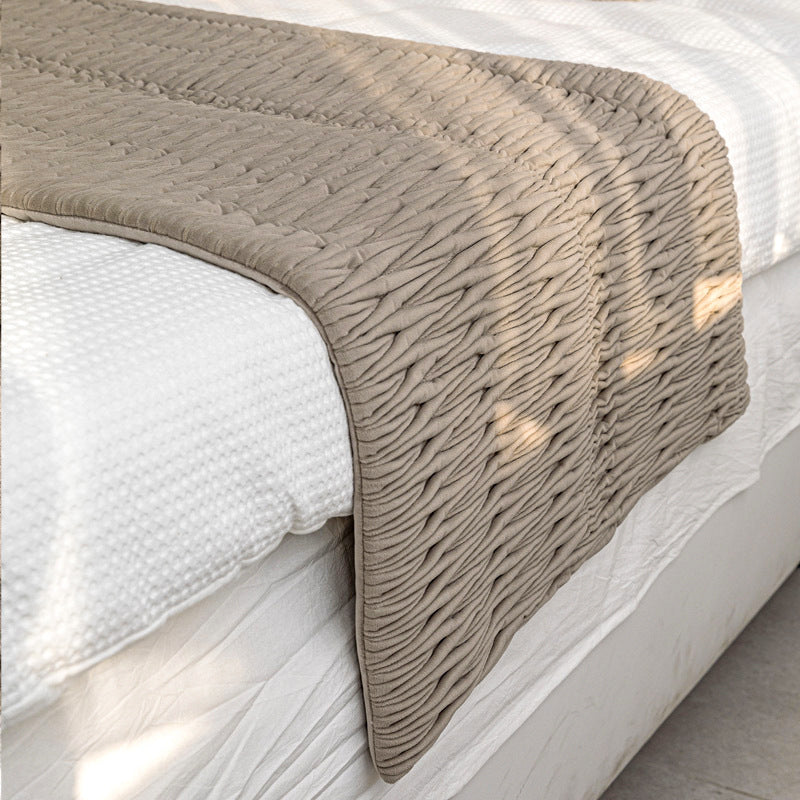 HKM-523411 Modern Minimalist Geometric Bed Runner and Pillowcase Set in Cream and Coffee - Various Sizes Available
