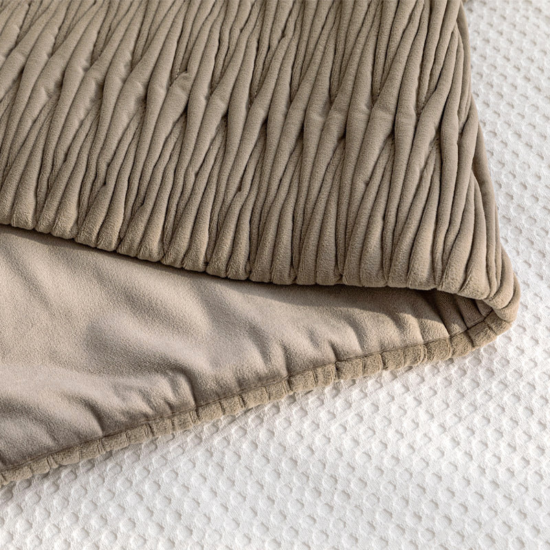 HKM-523411 Modern Minimalist Geometric Bed Runner and Pillowcase Set in Cream and Coffee - Various Sizes Available