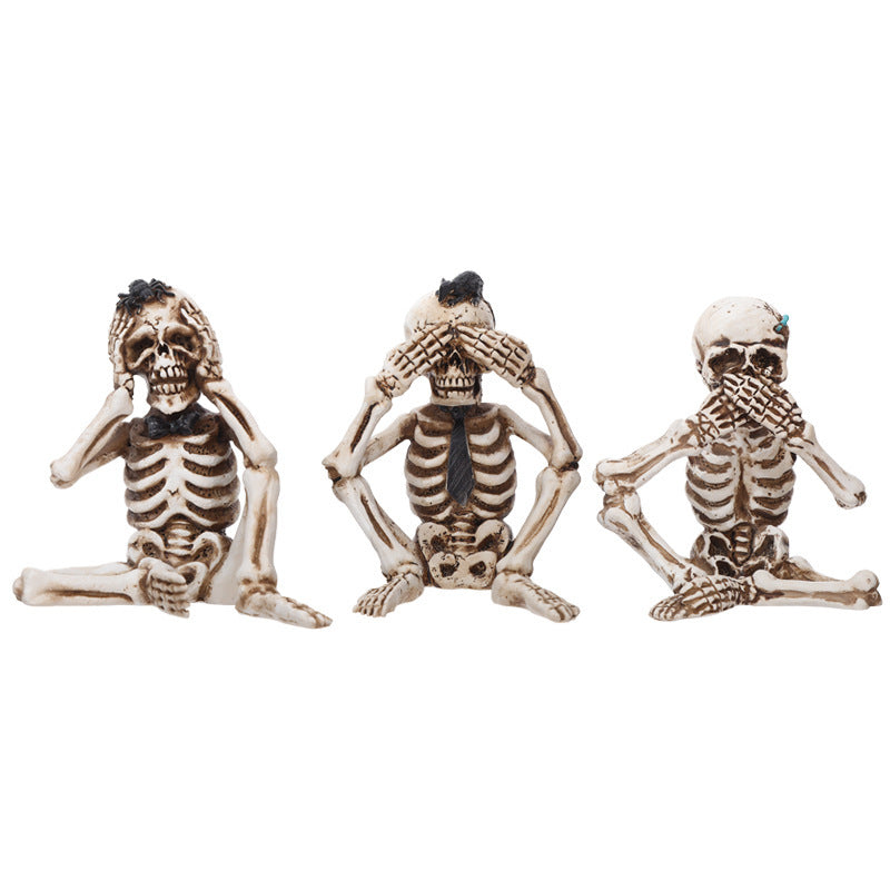 HKM-523539 Halloween Ghost Skeleton Resin Ornament Set - Three Decorative Props for Festive Celebrations