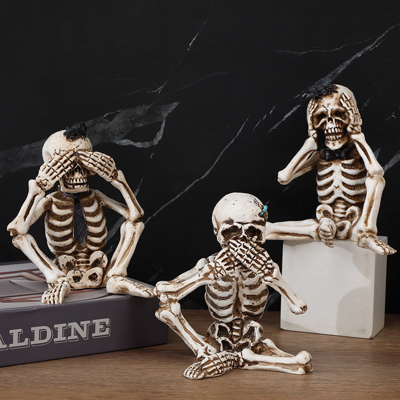 HKM-523539 Halloween Ghost Skeleton Resin Ornament Set - Three Decorative Props for Festive Celebrations