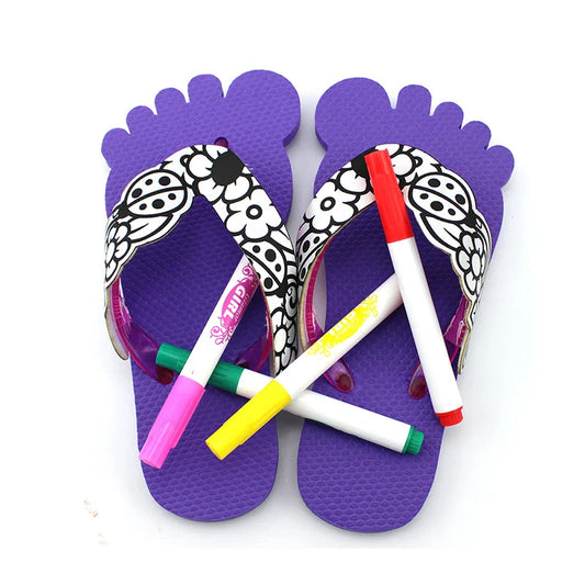 HKM-523667 DIY Colorful Doodle Slippers for Kids - Creative Drawing and Coloring Toy Set