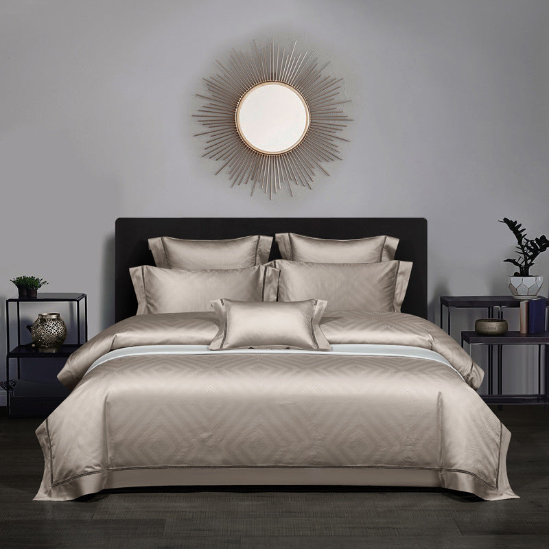 HKM-523859 140 Long-Staple Cotton Jacquard Four-Piece Bedding Set, Striped Design, Available in Standard and Plus Sizes