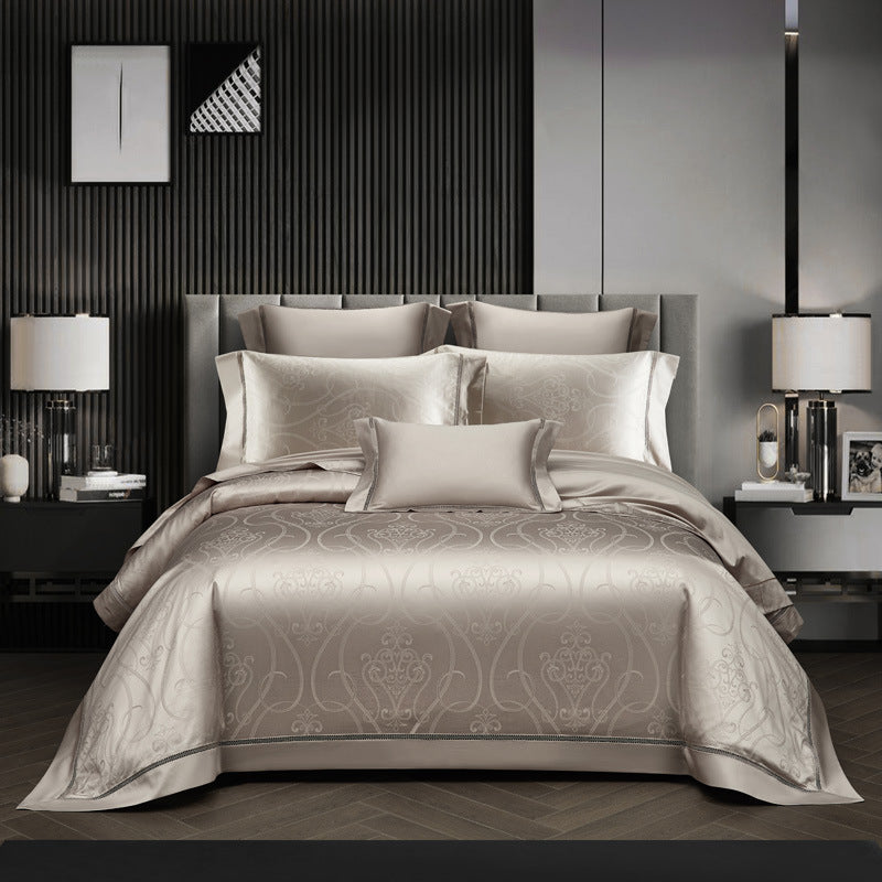 HKM-523859 140 Long-Staple Cotton Jacquard Four-Piece Bedding Set, Striped Design, Available in Standard and Plus Sizes