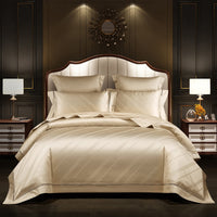 HKM-523859 140 Long-Staple Cotton Jacquard Four-Piece Bedding Set, Striped Design, Available in Standard and Plus Sizes