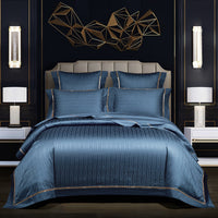 HKM-523859 140 Long-Staple Cotton Jacquard Four-Piece Bedding Set, Striped Design, Available in Standard and Plus Sizes