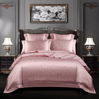 HKM-523859 140 Long-Staple Cotton Jacquard Four-Piece Bedding Set, Striped Design, Available in Standard and Plus Sizes