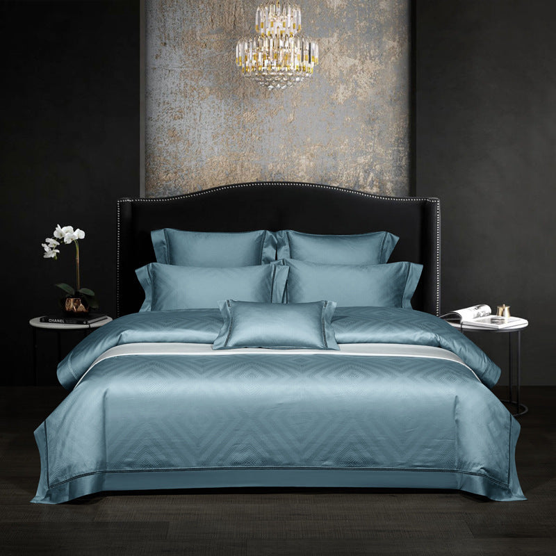 HKM-523859 140 Long-Staple Cotton Jacquard Four-Piece Bedding Set, Striped Design, Available in Standard and Plus Sizes