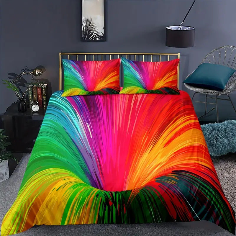 HKM-523923 Digital Printing Soft Down Quilt Cover Set - Modern Three-Piece Bedding Collection