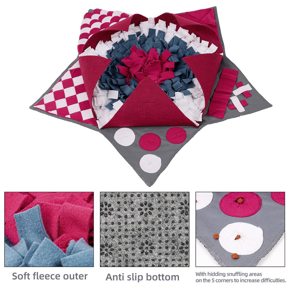 HKM-524051 Pet Slow Feeding Training Pad - 28x28 Inches Red Felt & Wool Fabric Mat