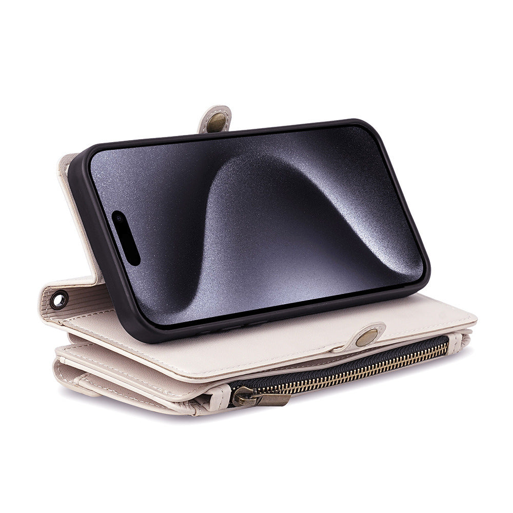HKM-524179 Hand Rope Large Capacity Anti-Fall Mobile Phone Case for iPhone XR - TPU + PU Material, All-Inclusive Glass Design