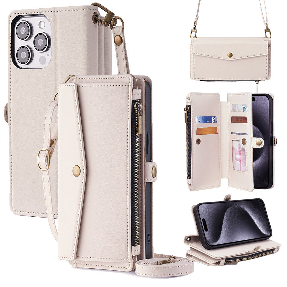 HKM-524179 Hand Rope Large Capacity Anti-Fall Mobile Phone Case for iPhone XR - TPU + PU Material, All-Inclusive Glass Design