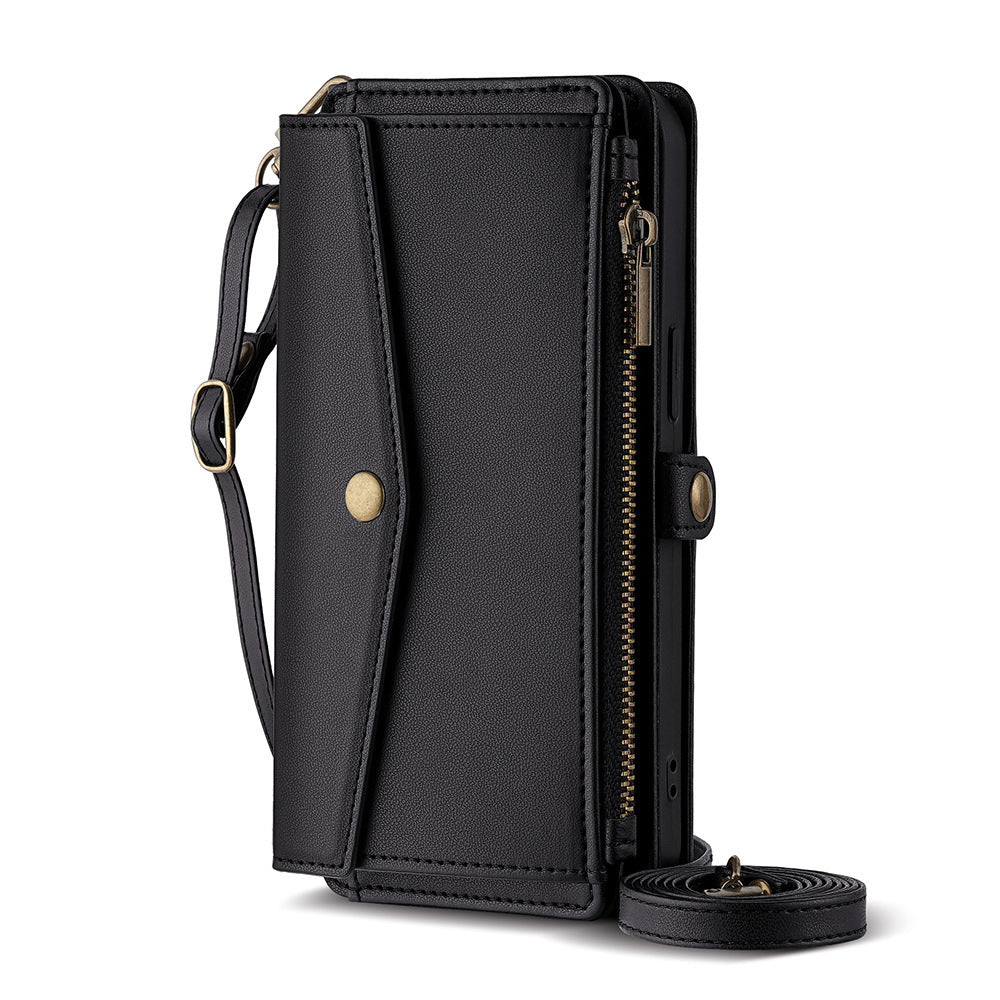 HKM-524179 Hand Rope Large Capacity Anti-Fall Mobile Phone Case for iPhone XR - TPU + PU Material, All-Inclusive Glass Design