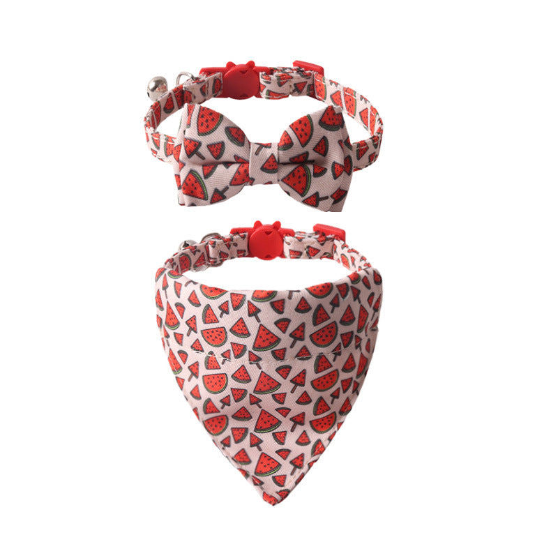 HKM-524243 Colorful Fruit Series Pet Collar and Bow Set with Triangular Binder