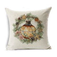 HKM-524307 Linen Christmas Gift Wreath Throw Pillow Cover, 45x45cm, Nordic Style