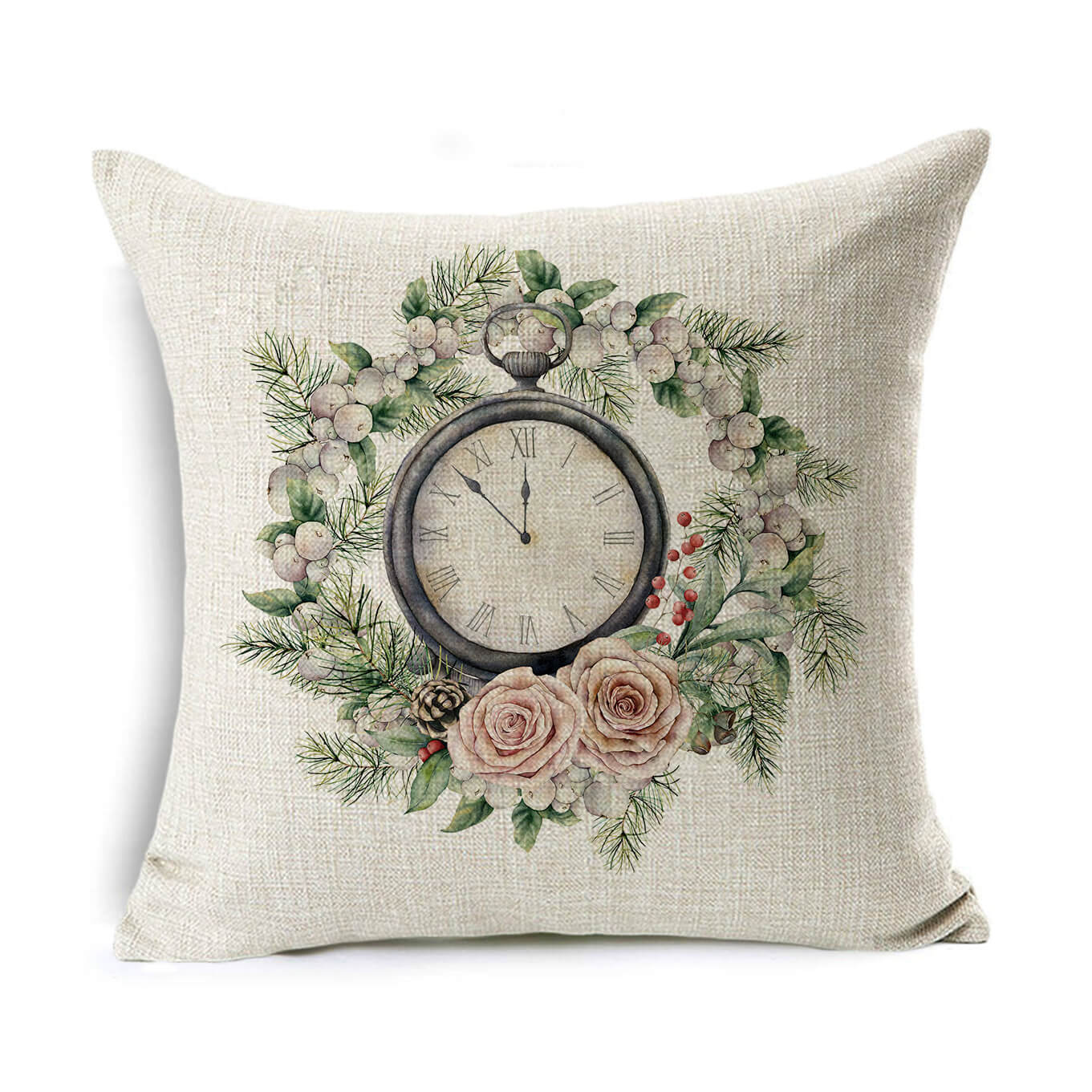 HKM-524307 Linen Christmas Gift Wreath Throw Pillow Cover, 45x45cm, Nordic Style