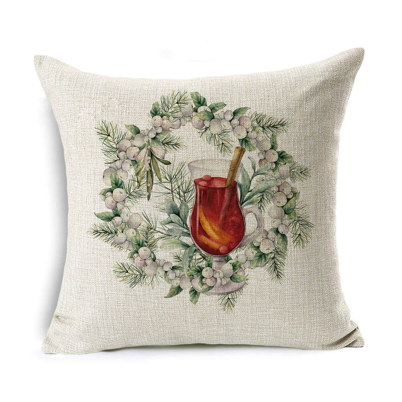 HKM-524307 Linen Christmas Gift Wreath Throw Pillow Cover, 45x45cm, Nordic Style