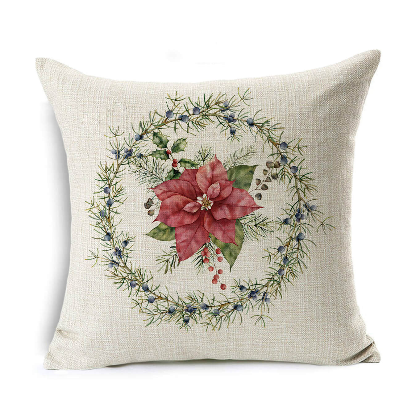 HKM-524307 Linen Christmas Gift Wreath Throw Pillow Cover, 45x45cm, Nordic Style