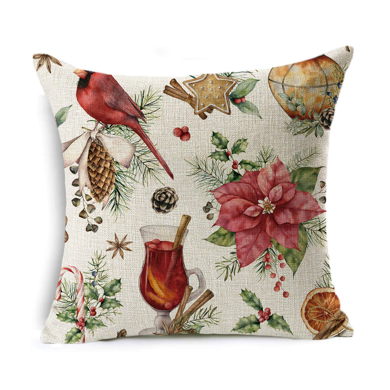 HKM-524307 Linen Christmas Gift Wreath Throw Pillow Cover, 45x45cm, Nordic Style