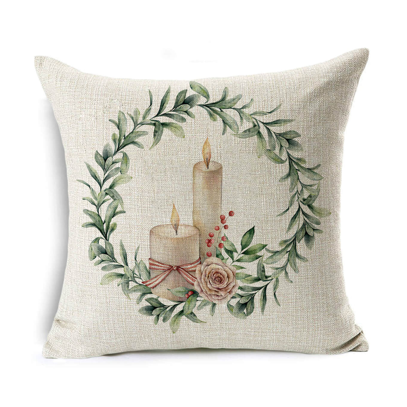 HKM-524307 Linen Christmas Gift Wreath Throw Pillow Cover, 45x45cm, Nordic Style