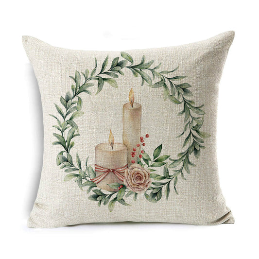 HKM-524307 Linen Christmas Gift Wreath Throw Pillow Cover, 45x45cm, Nordic Style