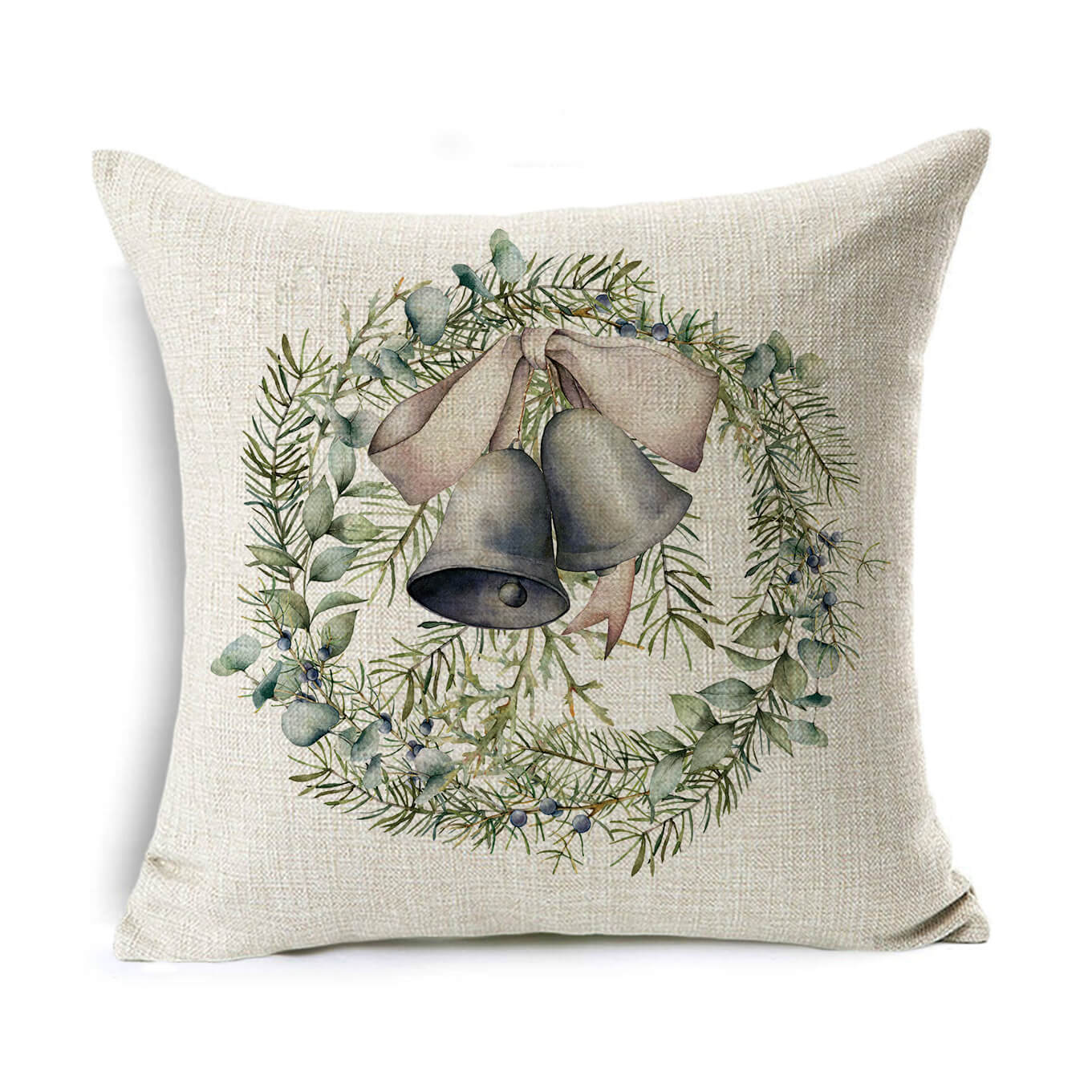 HKM-524307 Linen Christmas Gift Wreath Throw Pillow Cover, 45x45cm, Nordic Style