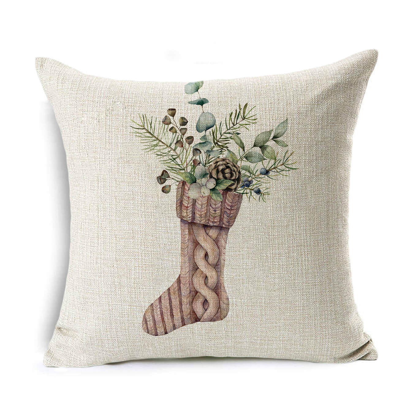 HKM-524307 Linen Christmas Gift Wreath Throw Pillow Cover, 45x45cm, Nordic Style